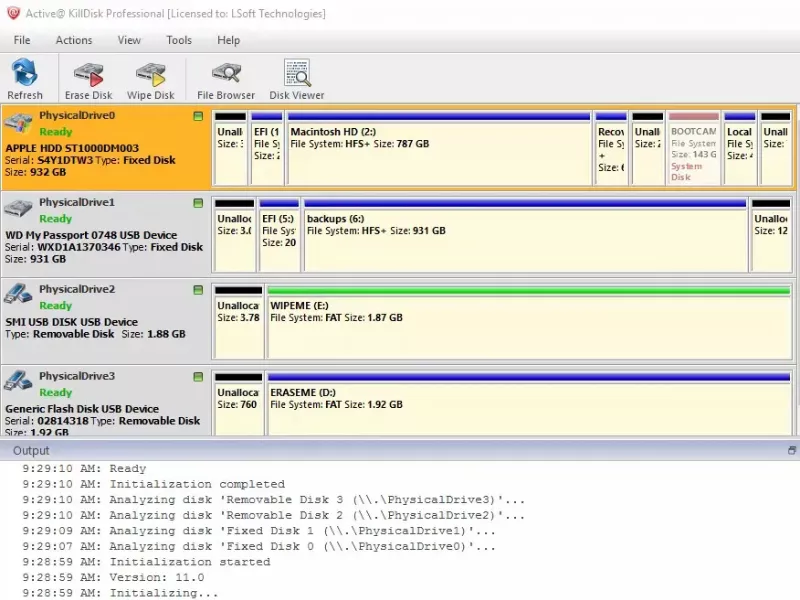 Active@ KillDisk Professional NIST 800-88, DoD 5220.22-M, German VSITR, Russian GOST, and British HMG IS5 among others.